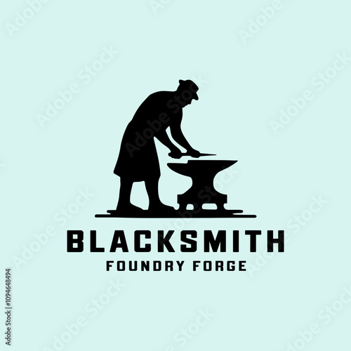 Vintage Retro Rustic Logo Vector Blacksmith, Iron Anvil, Foundry Forge Ironwork.