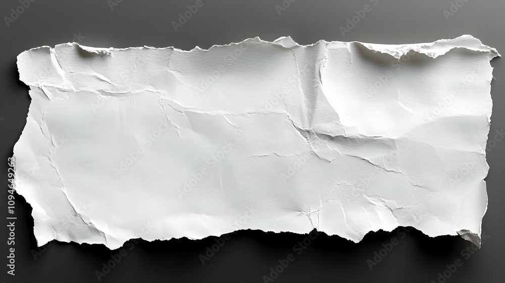 3D Render of a Crumpled White Paper Texture with Torn Edges on a Dark Background 3D Render of a Crumpled White Paper Texture with Torn Edges on a Dark Background
