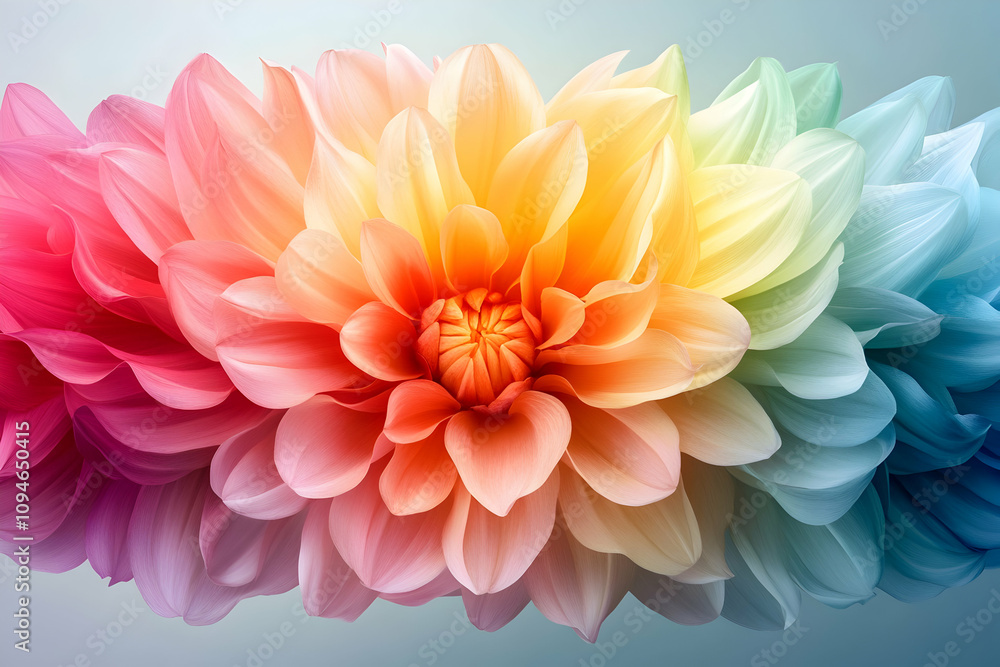 Vibrant Rainbow Dahlia Flower Bloom, Close-up Macro Photography, Abstract Floral Background Image Vibrant Rainbow Dahlia Flower Bloom, Close-up Macro Photography, Abstract Floral Background Image
