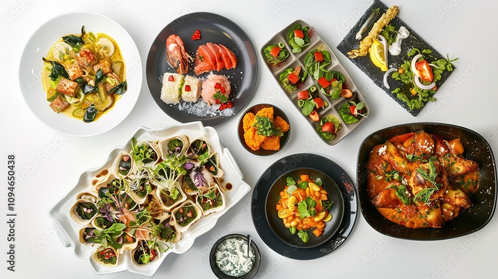 Assortment of healthy food dishes. Top view. Free space for your text. Assortment of healthy food dishes. Top view. Free space for your text.