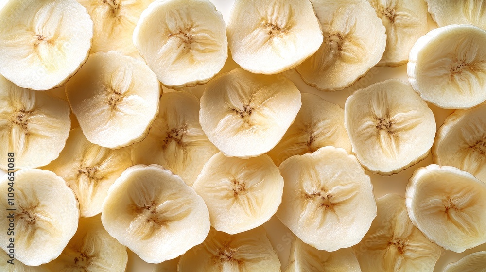 Delicious dried banana slices forming an appealing pattern: close-up Delicious dried banana slices forming an appealing pattern: close-up