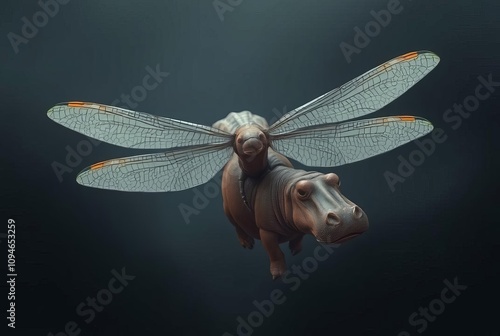 _ . Hippopotamus-Dragonfly A creature with the body of a hippopo photo