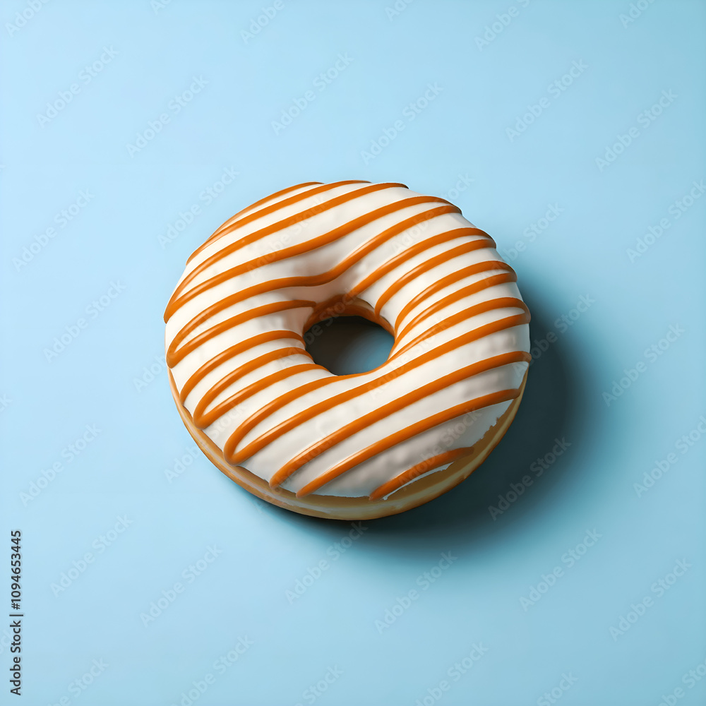 Caramel Drizzled Donut on Blue Background - Generative AI Caramel Drizzled Donut on Blue Background - Generative AI