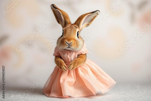 _. Rabbit wearing a tiny dressA rabbit looking elegant in a tiny photo