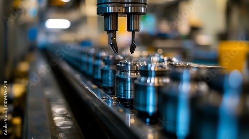 Wallpaper Mural Automated Drilling Machine Processing Metal Parts on a Conveyor Belt Torontodigital.ca