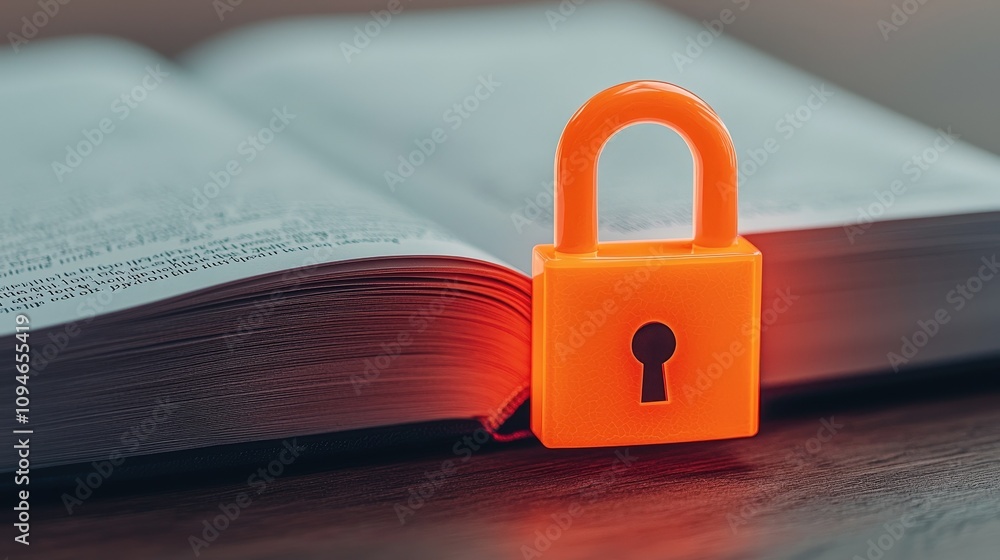 Naklejka premium Protecting knowledge locked book concept home office visual content calm environment close-up view security and learning