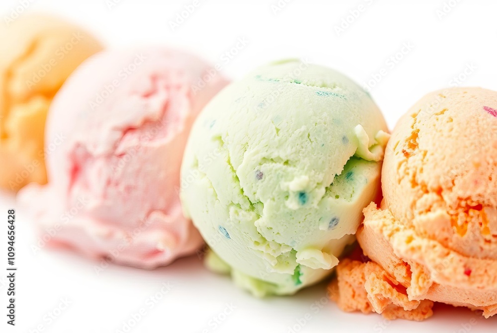 Colorful Ice Cream A close up of a few scoops of ice cream isola Colorful Ice Cream A close up of a few scoops of ice cream isola