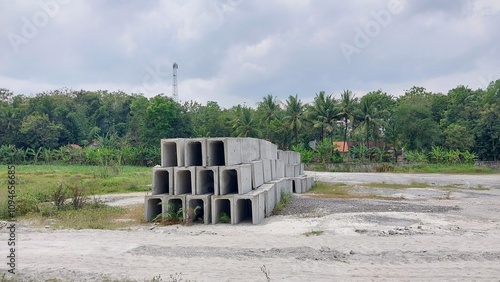 box-shaped piles of precast concrete