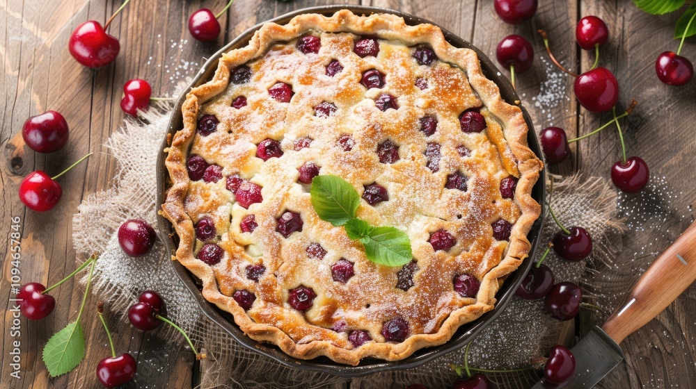 Delicious cherry pie, perfect for dessert. Showcase your baking skills with this tempting image, ideal for food blogs or recipe websites. Delicious cherry pie, perfect for dessert. Showcase your baking skills with this tempting image, ideal for food blogs or recipe websites.