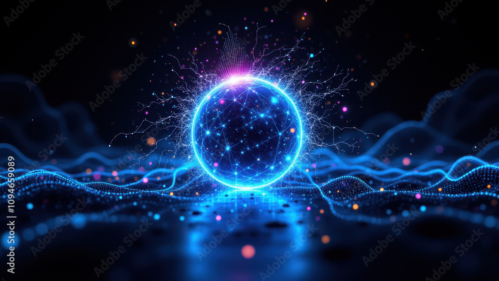 Obraz premium Abstract Hi-Tech Background with Energy Sparks and Data Flow Vibes.