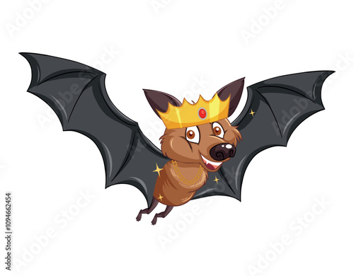 Cartoon bat wearing crown on white background vector illustration