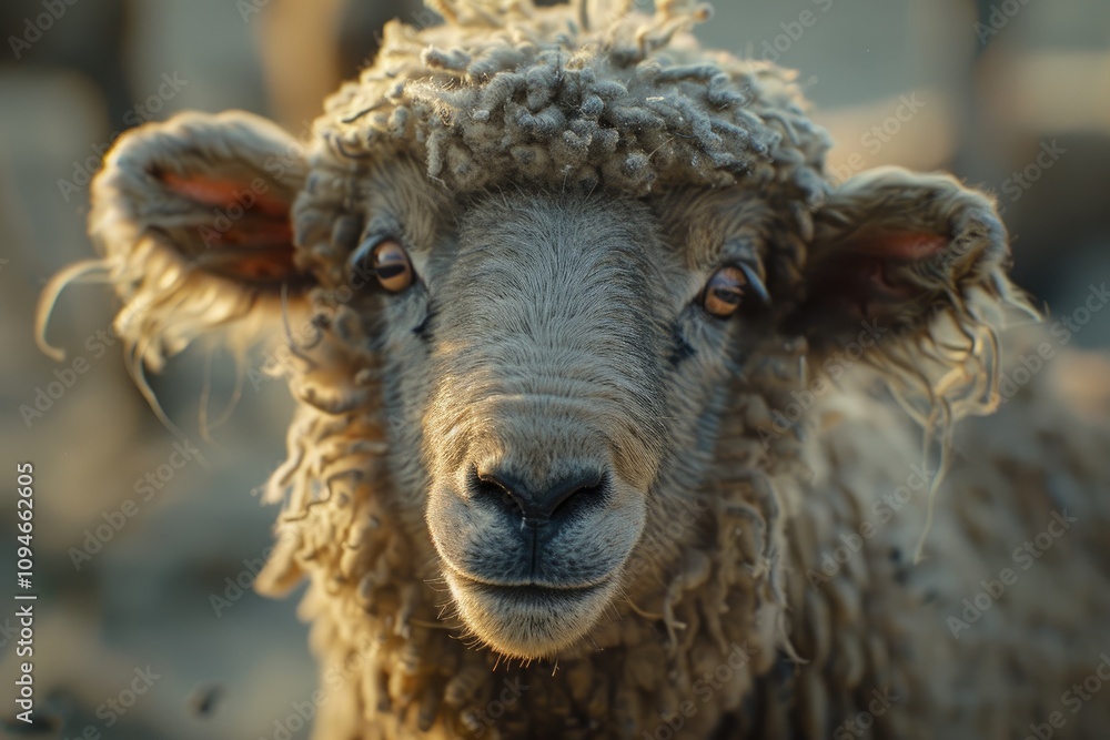 Close-up of a curious sheep. Perfect for agricultural, farming, or animal themes; evokes feelings of warmth and gentleness. Close-up of a curious sheep. Perfect for agricultural, farming, or animal themes; evokes feelings of warmth and gentleness.