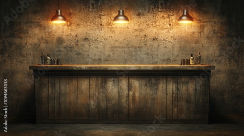 Wallpaper Mural minimalist wooden bar counter in industrial style, metal accents, high detail Torontodigital.ca