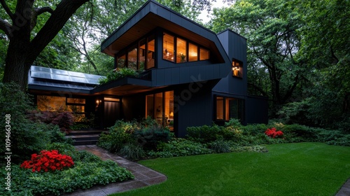 Energy-positive family home with rain garden and solar power