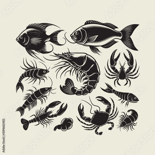 A fish head and a fish in the middle of a forest. A poster that says fish set on it.