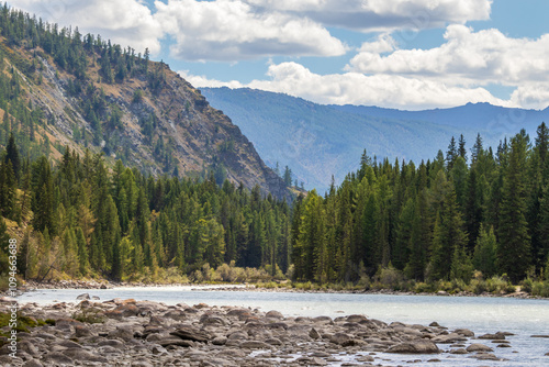 Argut river is one of the most beautiful and most dangerous for rafting and kayaking in Russia. Altai mountains, Altai Republic, Siberia, Russia. Beautiful highland landscape