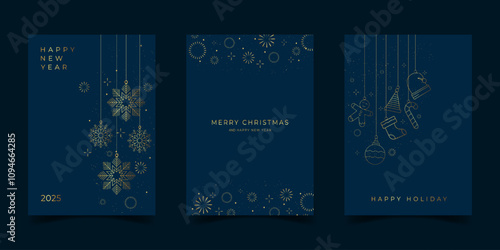 Merry christmas and happy new year luxury design for greeting card cover template holiday design.on blue gradient background