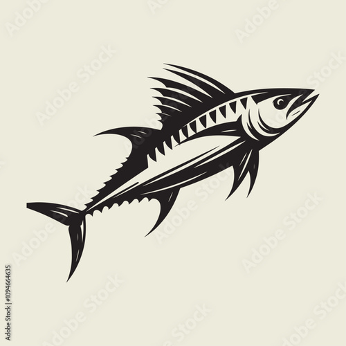 A fish head and a fish in the middle of a forest. A poster that says fish set on it.