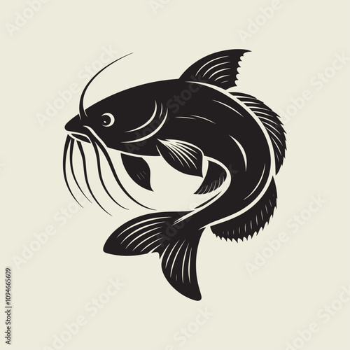 A fish head and a fish in the middle of a forest. A poster that says fish set on it.