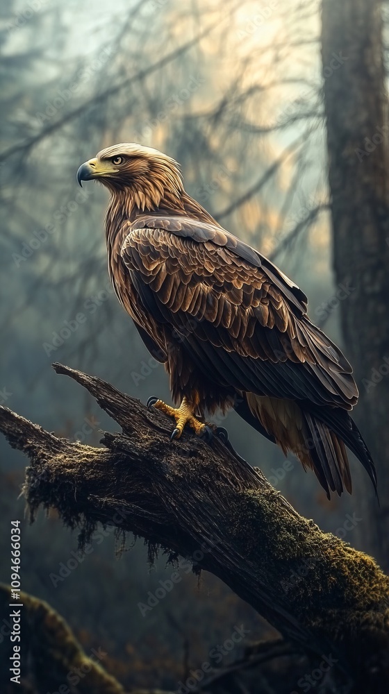 Majestic Golden Eagle Perched on a Forest Branch Majestic Golden Eagle Perched on a Forest Branch