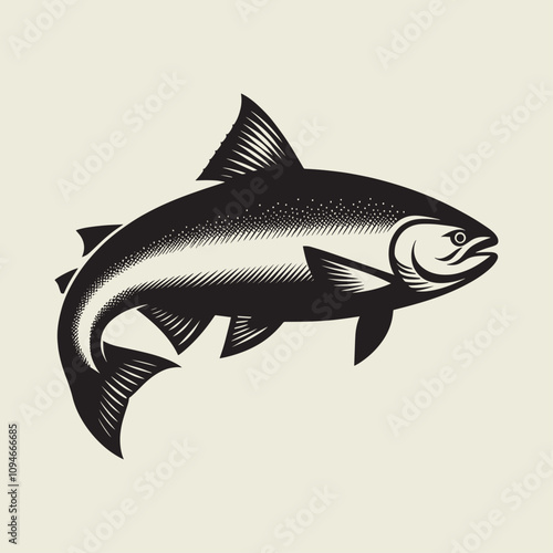 A fish head and a fish in the middle of a forest. A poster that says fish set on it.