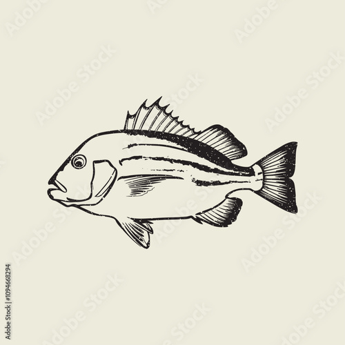 A fish head and a fish in the middle of a forest. A poster that says fish set on it.