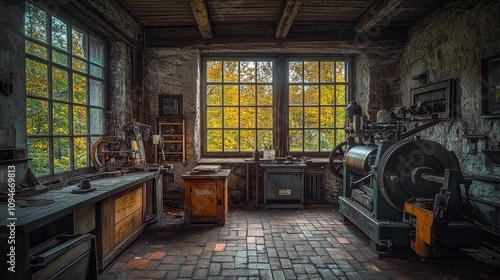 Wallpaper Mural A Dusty and Abandoned Workshop with Sunlight Streaming Through Windows Torontodigital.ca