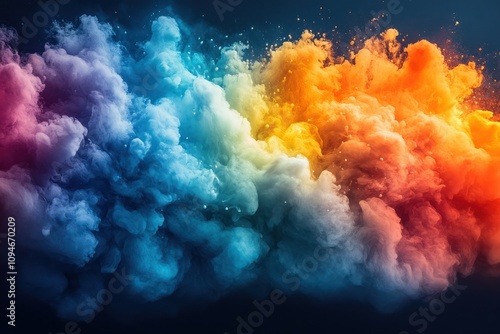 Vibrant multicolored smoke clouds swirl.