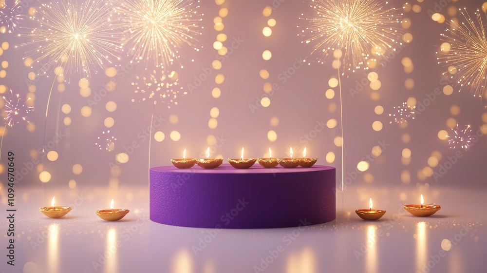 Banner design for diwali festival and podium,Diwali light decoration candle with fireworks,Stage,Product display Showcase design sparkle background,Deepavali,Dipavali,3D podium illustration. Banner design for diwali festival and podium,Diwali light decoration candle with fireworks,Stage,Product display Showcase design sparkle background,Deepavali,Dipavali,3D podium illustration.