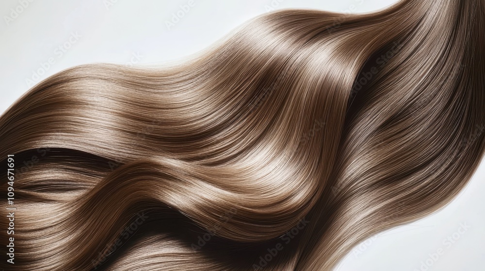 Fototapeta premium Beautiful model girl with Brown hair strand,silky healthy chestnut wavy hair strand isolated on white background,hair wavy ribbon, with smooth texture,vibrant shine,brunette hairpiece, hairy ribbon.