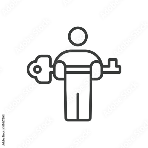 Key person, icon in line design. Key, person, security, identity, access, leader, important on white background vector. Key person editable stroke icon