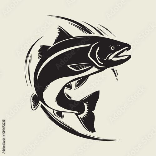 A fish head and a fish in the middle of a forest. A poster that says fish set on it.