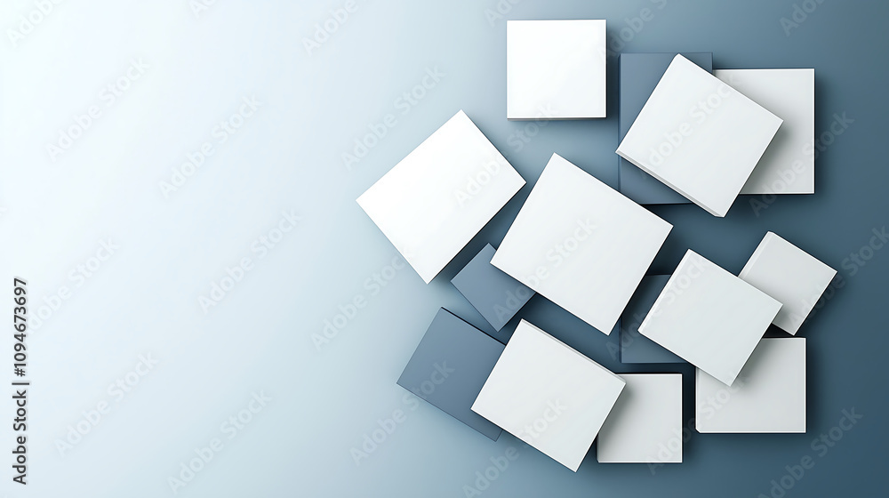 Modern abstract composition with white and blue squares Modern abstract composition with white and blue squares