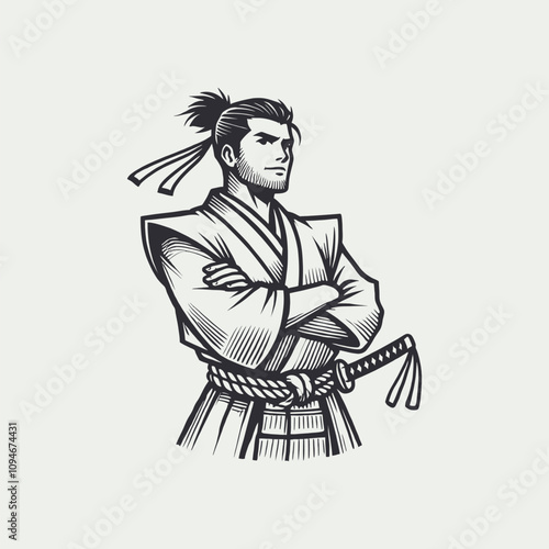 Samurai warrior minimalist vector illustration
