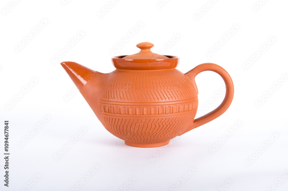clay red chinese teapot on white background clay red chinese teapot on white background