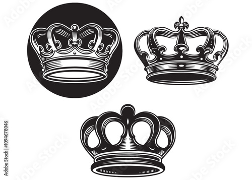 crown silhouette vector illustration, set of crown silhouettes, prince crowns silhouette logo vector illustration set, Crown black and white collection on white background