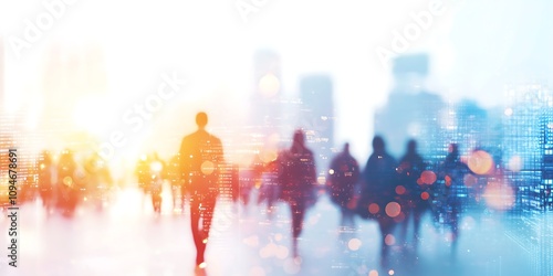 Blurred people walking in urban setting