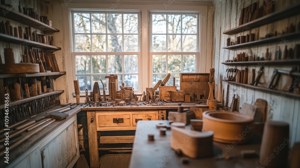 A Rustic Woodworking Workshop with Tools and Materials A Rustic Woodworking Workshop with Tools and Materials