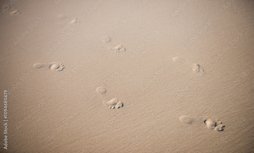 Footsteps on sea sand. Foot prints in sand Footsteps on sea sand. Foot prints in sand