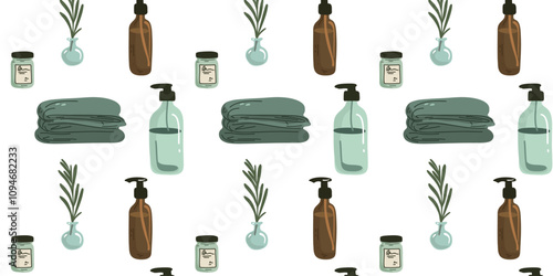 modern seamless background with cosmetic products and spa accessories