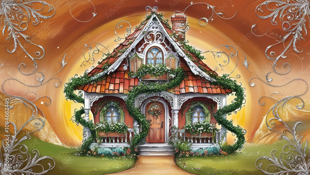 Obraz premium vintage bohemian house illustration,