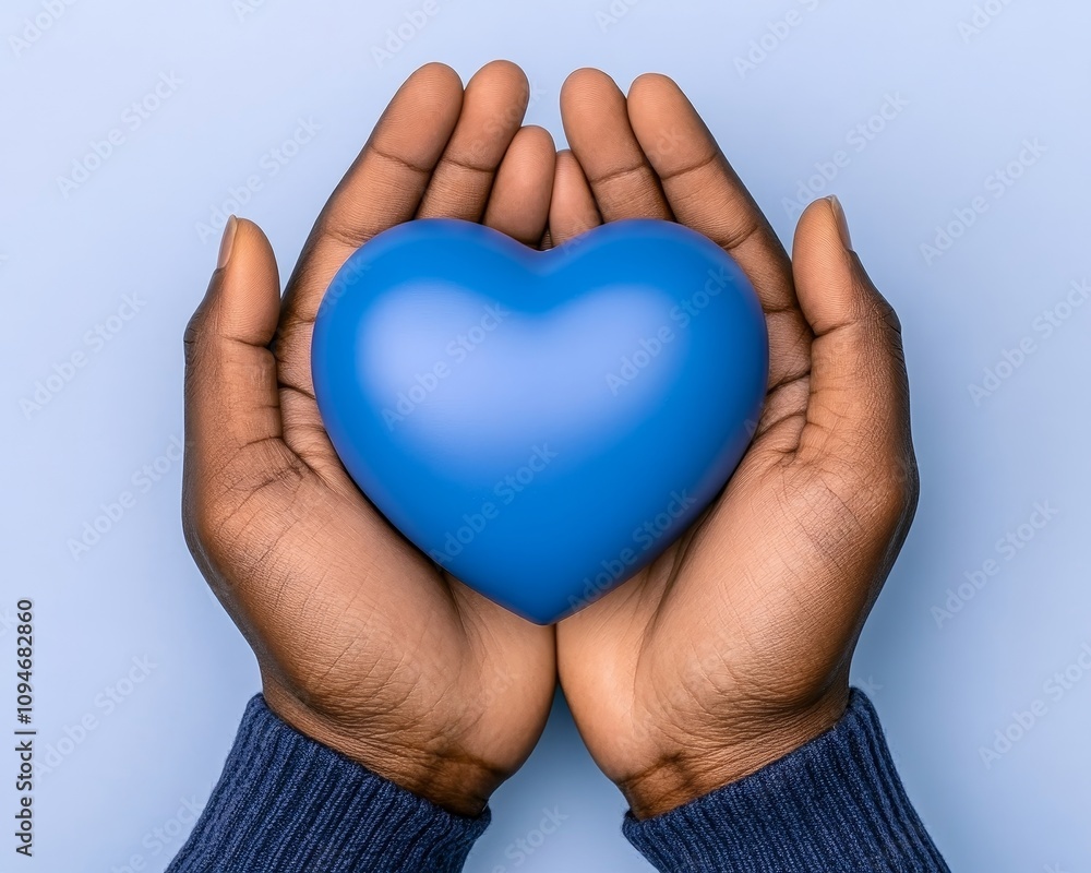Obraz premium Blue Heart in Hands Charity Donation Care Support