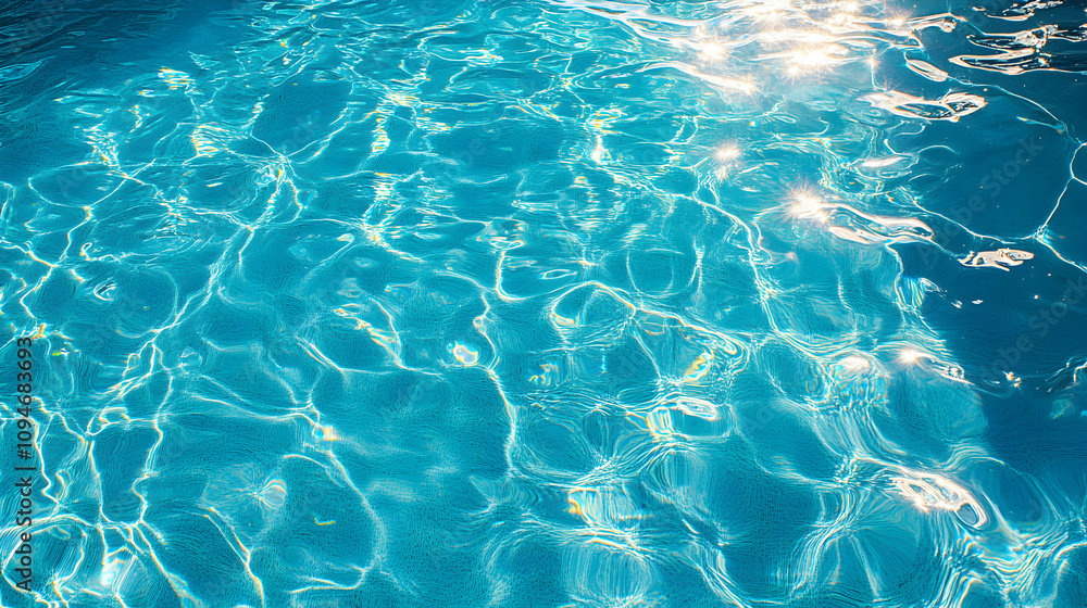 A Close-Up View of Rippling Blue Water in a Swimming Pool with Glimmering Sunlight Reflections Creating a Textured and Abstract Background A Close-Up View of Rippling Blue Water in a Swimming Pool with Glimmering Sunlight Reflections Creating a Textured and Abstract Background