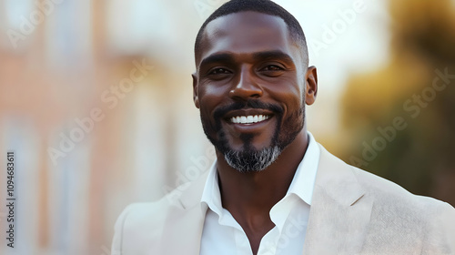 Smiling Man in White Shirt and Suit Jacket - Realistic Image