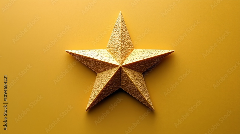Radiant Golden Star with Textured Surface on Yellow Background Radiant Golden Star with Textured Surface on Yellow Background