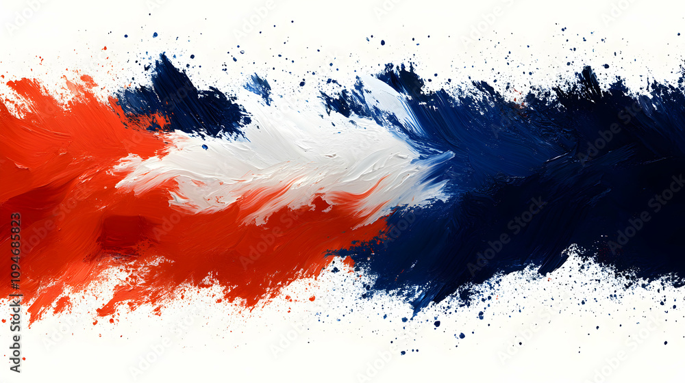 Abstract Painting with Red, White and Blue Paint Strokes and Splashes on a White Background Abstract Painting with Red, White and Blue Paint Strokes and Splashes on a White Background