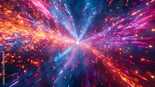 Wallpaper Mural Abstract 3D Background: Vibrant Light Trails Explode from Central Point, Creating a Dynamic and Energetic Visual Torontodigital.ca