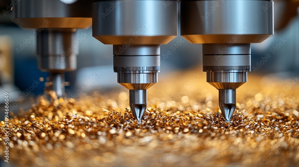 Close-up of Multiple Drill Bits Drilling into Wood with Shavings Close-up of Multiple Drill Bits Drilling into Wood with Shavings