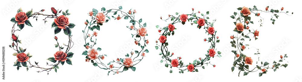 Elegant Floral Letters with Roses on Transparent Background Elegant Floral Letters with Roses on Transparent Background