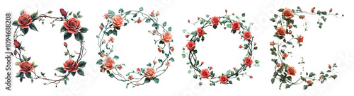 Elegant Floral Letters with Roses on Transparent Background
